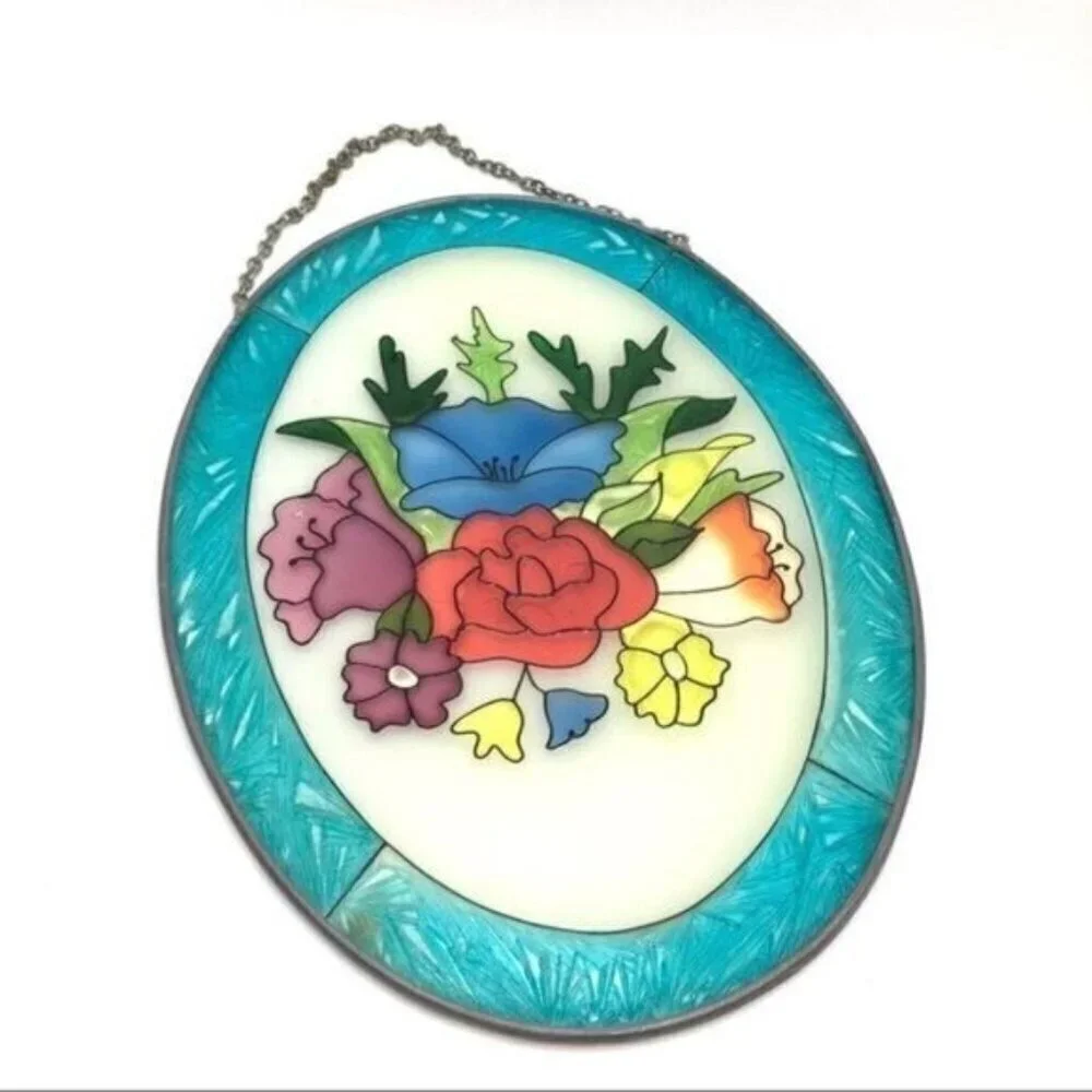 Floral Bouquet Hand Painted Glass Suncatcher Stained Glass
